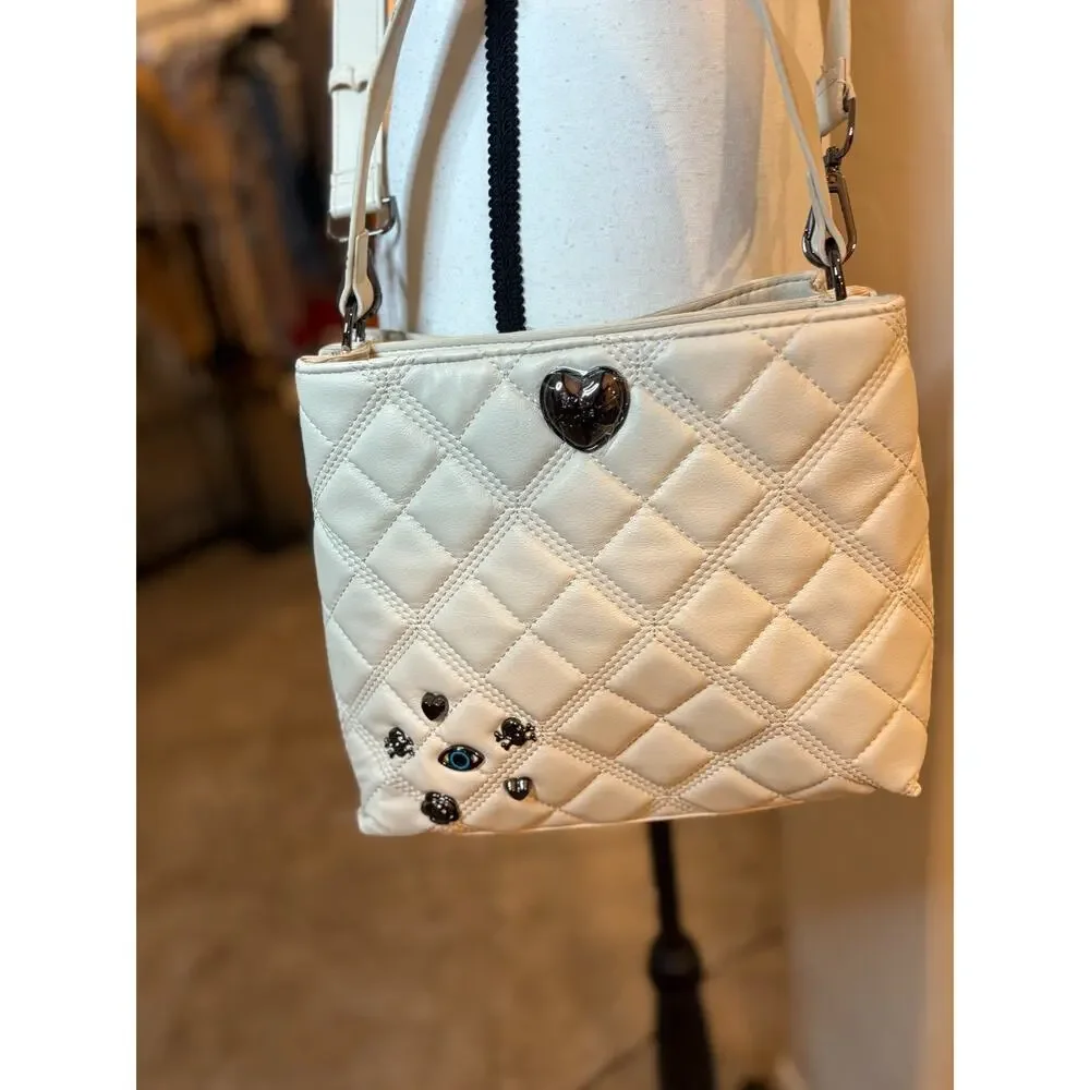 Betsey Johnson Chalk/Bone XOWALLY Quilted Tote with Crossbody Strap NEW